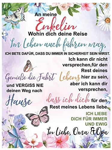 Kuscheldecke Personalisierte Geschenk Decke An Unsere Enkelin Von Oma Opa,Enkelin Decke Deutsche Nachricht Briefdecke Positiv Ermutigen Wohndecke Flanelldecke,Großeltern zu Enkelin DeckeB,150*200CM