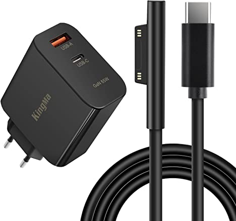 USB C Laptop Ladegerät, 65W PD GaN Laptop Netzteil 2-Port Mini Travel Portable Wandladegerät für Surface Pro 3/4/5/6/7/8/X Surface Go/Surface Laptop/Surface Book