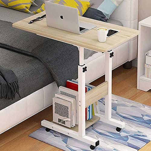 BAKAJI Scrivania Tavolo da Lavoro Porta Pc Computer Altezza Regolabile Tavolino Letto Divano con Piano e Ripiano Inferiore in Legno MDF Struttura Metallo Design Moderno 60 x 40 x 86 cm (Quercia)