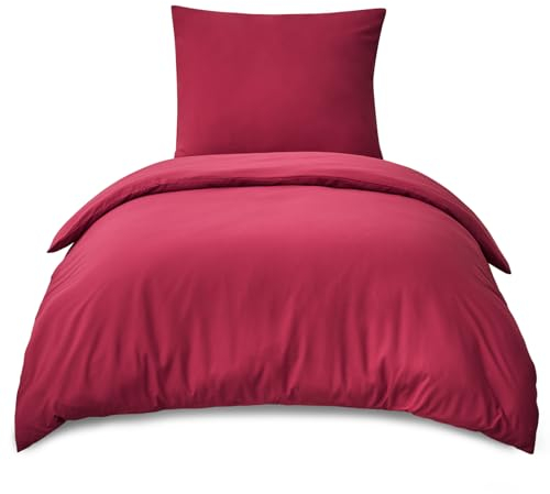 RUIKASI Bettwäsche 155x220 2teilig Rot - Bordeaux Mikrofaser Bettwäsche-Sets Oeko-TEX, Bettbezüge 155 x 220cm + Kissenbezüge 80x80cm mit Reißverschluss, Weich und Bügelfrei