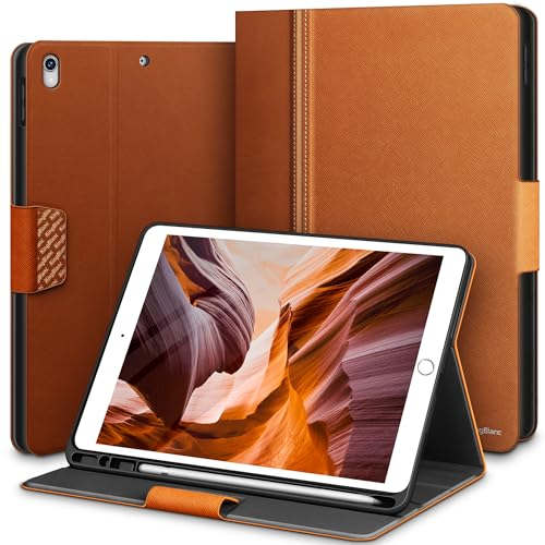 KingBlanc Hülle für iPad Air 3 10.5 2019 / iPad Pro 10,5 Zoll 2017 Modell mit Stifthalter, Auto Schlaf/Wach & Ständer Funktion, Veganes Leder Schutzhülle für iPad 10,5 Zoll, Braun