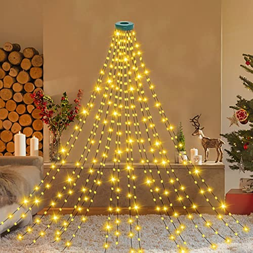 Dekofun Luci Albero di Natale 400 LED 2m x 16 Fili Mantello luminoso, 8 Modalità Cascata Luci Impermeabili per Giardino, Interno Esterno Decorazioni - Bianco Caldo