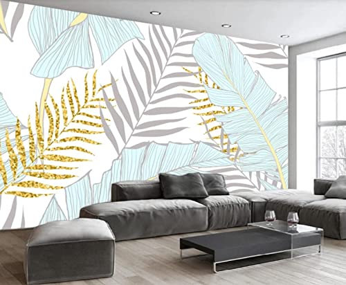 Papel Pintado Pared Palmera De Hoja De Plátano Dorada Abstracta Fotomurales 3D Papel Pintado Infantil Dormitorio Murales
