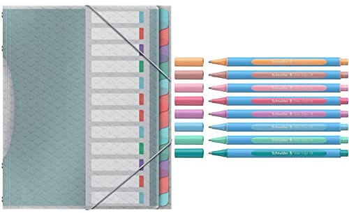 Leitz A4-Projektordner mit 12 Registern, klaren Kunststofftaschen, zur Schreibtischorganisation, mit Prägemuster & Schneider Slider Edge Pastell XB Kugelschreiber 8 Stück sortiert
