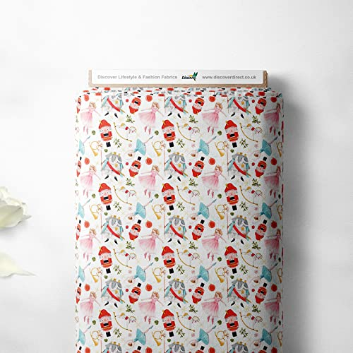 100% Cotton Christmas Xmas Printed Design Quilting Craft Dress Quality Childrens Kids Sewing Fabric Material | 55 - 140 cm Wide (per Half Metre, The Nutcracker)