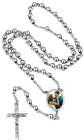 FindChic Rosenkranz Kommunion Halskette Perlen Katholische Kreuz Anhänger für Herren Frauen Kreuzkette Heilige Kommunion Gastgeschenk für Mädchen Jungen Silber