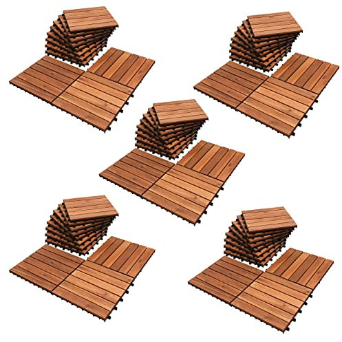 Joparri Dalles de terrasse à clipser - 30 x 30 cm - En bois d'acacia - 5 m² - Convient pour balcon, carrelage, jardin, marron