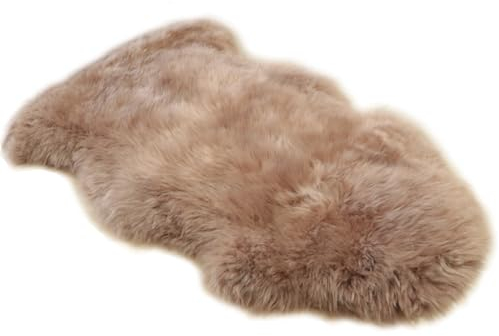 Woolous Schaffell Echt 90x60 cm NatüRlicher NeuseeläNdischer lammfell Bettvorleger, Extra Dicke Weiche Flauschige Nachttischvorleger für Wohnzimmer, Schlafzimmer, Sofa, Stuhl (Braun)