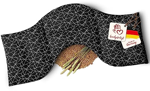 navango Körnerkissen Mikrowelle & Backofen, Schwarz, Weizenfüllung | Handgefertigt in Deutschland, ca. 50 x 25 cm, 4 Kammern