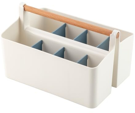 Vidifor Large Portable Basket with Handle, Plastic Craft Storage Organizer Caddy Tote with Adjustable Divided for Makeup Art Supplies, Sewing, Colored Pencils-Blue