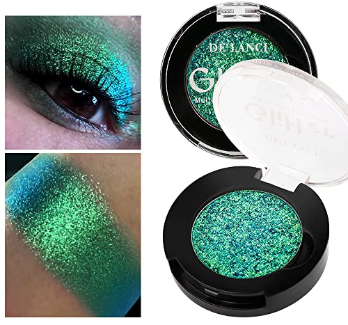Afflano Einzelner Grüner Lidschatten Schimmernd, Hochpigmentierter Multichrom-Lidschatten Grün, Farbverändernder Waldgrüner Glitzer Lidschatten, Duo Chrom Eyeshadow für Grünes Augen-Makeup