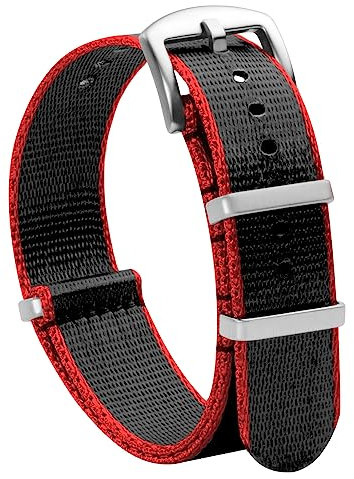 TStrap NATO Uhrenarmband 22mm Nylon - Rot Schwarz Armband Uhren für Herren Damen Ersatz - Weich Schnellwechsel Uhrband Ersatzarmband Uhr - 18mm 20mm 22mm 24mm