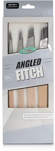 Axus Decor Angled Fitch Paint Brush (Grey Color), Set of 4 sizes - 19mm, 6mm, 13mm, 25mm Filaments, For Detailed Work & Touching Up, Beechwood Handles, Rust-Resistant Stainless Steel