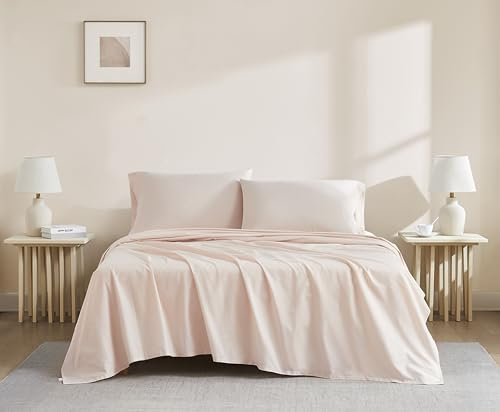 Linen Closet Parure de lit 4 pièces en Coton Bio Rose Clair