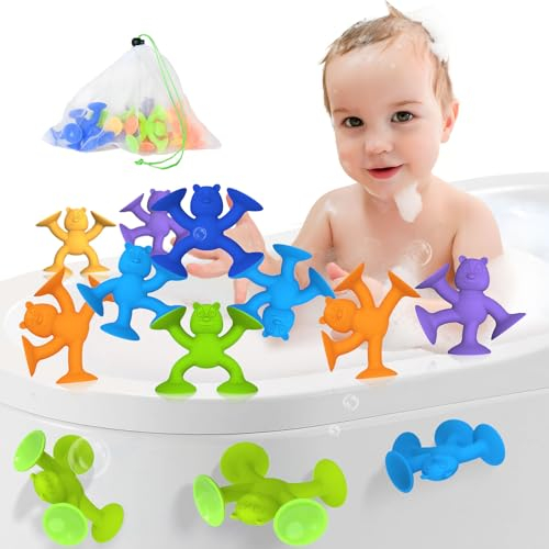 Baby Bath Toys Suction Bath Toys for Kids,Toddler Bath Toy for Connect, Build, Create Kids Suction Fidget Toys Suction Cup Toys for Windows Building Toys, No Hole Bath Toys Travel Toys Gifts (12PCS)