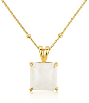 Brandlinger ® Halskette Damen Silber 925. Rosenquarz oder Mondstein Kette. Kette Damen vergoldet mit 18 Karat Gold, Schmuck für Frauen und Mädchen. Kettenlänge verstellbar 45-50cm.