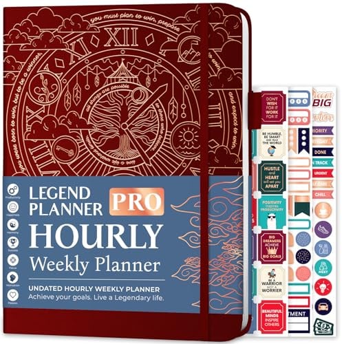 Legend Planner Pro Stundenplan-Edition – undatierter Deluxe-Wochenplaner und Tagesplaner mit Zeitfächern. Zeitmanagement-Terminbuch, Tagebuch für Arbeit und Privatleben, A4-Größe, Hardcover, Weinrot,