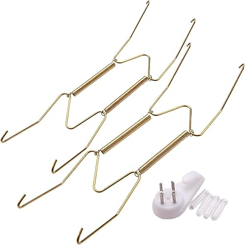 Tadipri Set da 2 Pezzi 8 10 cm grucce per Piatti e Un set di 4 custodie protettive trasparenti da Parete in Acciaio Inox Compatibile Piatti Decorativi Ganci per Piatti diaplay Holder Ganci da Parete