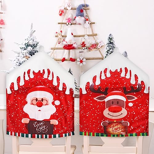 TSLBW 4 Stück Weihnachten Stuhlhussen, Stuhlhussen mit Weihnachtsmannmütze, Stuhlbezug Nikolaus Weihnachtsdeko für Weihnachten, Esszimmer, Küche, Party, Dekoration (Multi)