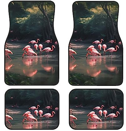 Tapis de sol de voiture imprimé flamant rose - Pour l'avant et l'arrière - Antidérapant - Ajustement universel pour SUV, berline, van, voiture, décoration intérieure