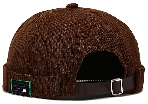 XYIYI Braun Herren Cordmütze Dockermütze Brimless Hat Schädelkappe Arbeiter Matrosenmütze Gerollte Manschette Retro Beanie Mütze