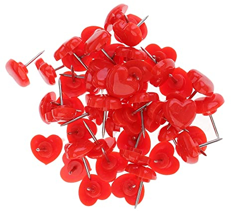 50 Stücke Herz Pinnadeln Pin mit Plastikbox, Herzform Push Pins, Nadel Reißnägel für DIY Fotos Schule Büro Pinnwand Korktafel Bulletin Board [Rot]