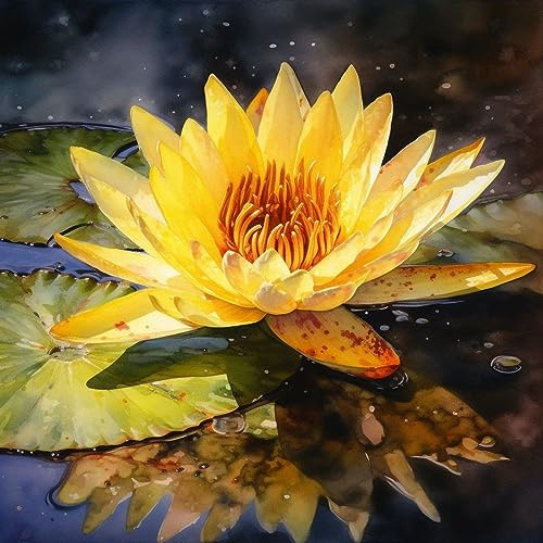 ECUCU DIY 5D Diamond Painting Bausätze, Aquarellmalerei blühender Seerosen,H Diamant Malerei Full Diamond Kristall Strass Stickerei Bilder Wohnzimmer Dekor Wand Aufkleber