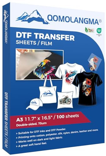 DTF Transferfolie, doppelseitig, PreTreat Blätter, DTF Transferpapier, Hot Peel PET Wärmetransferpapier, Direkt auf Folie, Transferfolie für T-Shirt-Transferdruck (29,7 x 41,9 cm (A3), 100 Blatt