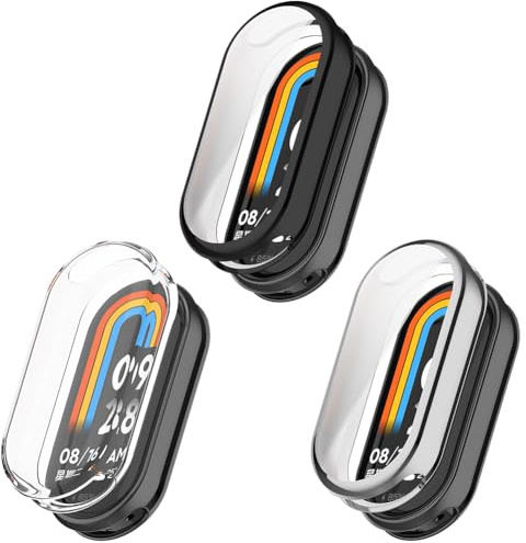 FCMEDZI Accesorio protector de pantalla compatible con Xiaomi Mi Band 8 Smart Bracelet Soft TPU Slim Cobertura completa funda protectora (paquete de 3)