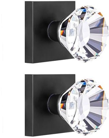 HIEMEY Kristallglas-Attrappe, Türknauf, Innenbereich, mattschwarz, klare Diamant-Attrappe, nicht drehend, inaktiv, 2 Stück