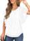 QIXING Womens Summer Blouses Casual Ruffle Sleeve Loose Round Neck Chiffon Flowy Ladies Tops Tunic for Women UK (White, M)