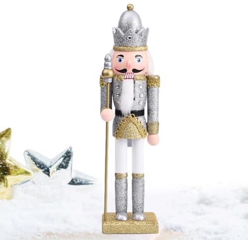 Yatlouba Addobbi Natalizi,schiaccianoci Natale | Ornamento Natalizio Con Figurine Glitter Oro Argento Da 30 Cm / 12 Pollici,Figure Di Schiaccianoci Decorazioni Natalizie Da Tavolo Per Feste Di Festa
