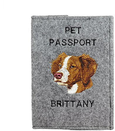 Art-Dog Hundepasshülle - Handgefertigte Filzhülle mit gesticktem Muster - Tierärztliche Reisepasshülle für Hunde - 17x12,5cm - Brittany