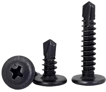 FandWay 100 Stück M4.2 x16mm Selbstbohrende Schrauben aus Kohlenstoffstahl,Großer gewölbter Kopf Blechschrauben,Rundkopf Selbstschneidende Schraube für Blech, Aluminium, Holz, Kunststoffe. (Schwarz)