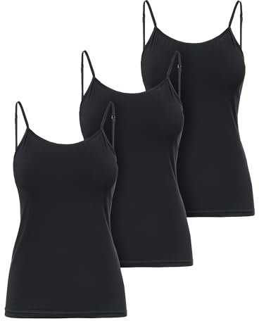 Ladeheid Unterhemd Damen Spaghetti Top Baumwoll Unterwäsche Damen, Weiches Tank Top, Unterhemden, Set 3 Stück LA40-263 (Schwarz, XXL)