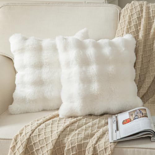 Yaertun 2er Set Cremeweiße dicken Woll Kissenbezug 40x40cm dekorative Kissenbezüge Sofakissen Dekokissen Wurfkissenbezug zierkissenbezug plüsch Kunstfell Kissenhülle Schlafzimmer Wohnzimmer