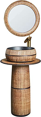 Vanity Unit with Basin,Bathroom Basin Sink with Full Pedestal, Pedestal Sink, Rounded Basin Pedestal Sink Ceramic Material Freestanding Bathroom Sink Pedestal washbasin for Indoor