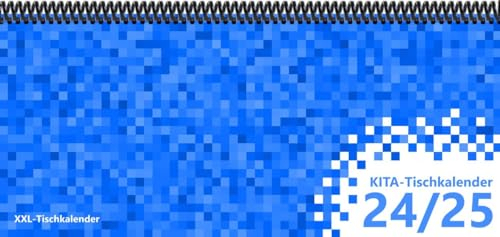 KiTa - Tischkalender 2024/25: XXL-Tischkalender, Bunt-Kalender Pixel blau 14,5 x 32,5 cm