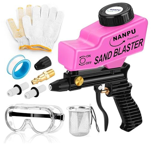 NANPU Pistola sabbiatrice ad aria con alimentazione a gravità, ugello in ceramica, corpo in metallo, per vernice, rimozione ruggine e incisione su vetro, versatile per applicazioni in alluminio,