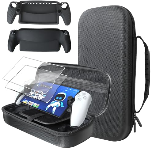 Kuject Case für PlayStation Portal, mit Weicher Silikonschutzhülle und 2 Stück Schutzfolie, Zubehör Set for PS 5 Portal Remote Player, Stoßfeste und Wasserdichte Großer Aufbewahrungskoffer