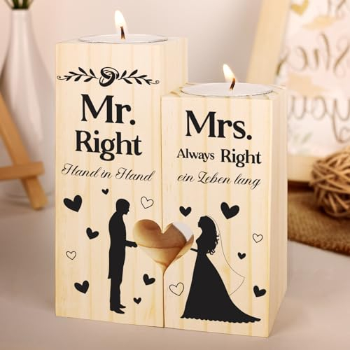 Hochzeitsgeschenk für Brautpaar - Kerzenständer zur Hochzeit, Verlobung, Jahrestag, Valentinstag - Geschenk für Ihn und Sie