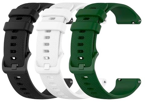 OcioDual Pack de 3 bracelets de montre Silicone, 20mm, Noir/Blanc/Vert armée