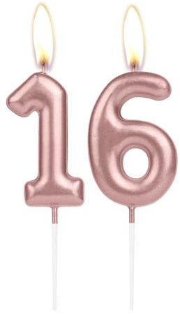 Sparkling Light Rose Gold 16th Birthday Number Candle, Rose Gold Number 16 Cake Candle, Birthday Cake Topper Cupcake Girl Boy, Wedding Anniversary Decoration