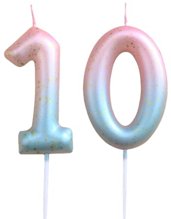 Ronoza Geburtstagskerzen Zahlen 10, Geburtstagskerzen Kinder, Geburtstagskerze, Farbverlaufs Zahlen Kerzen Geburtstag, Geburtstagskerzen für Torte, Zahlenkerze, Kerze 10 Geburtstag