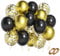 Gold Konfetti und Schwarz Luftballons, 60 Stück 30cm Metallic Gold Schwarz Latex Luftballons Party Luftballons Helium Luftballons für Babyparty Geburtstag Schulabschluss Hochzeitsfeier Dekoration