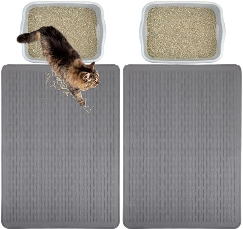 VIHBRAI 2PCS Cat Litter Mat, Silicone Litter Tray Mat, 71 * 50cm, Non-Slip, Washable, Grey