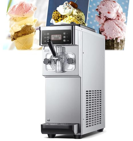 WhAeoy 1200W Commercial Ice Cream Machine, 12-16L/H Soft Serve Ice-Cream Maker Machines, with LCD Operation Screen, One-Click Rapid Freezing + Auto Clean,for Snack Shops, Supermarkets,A