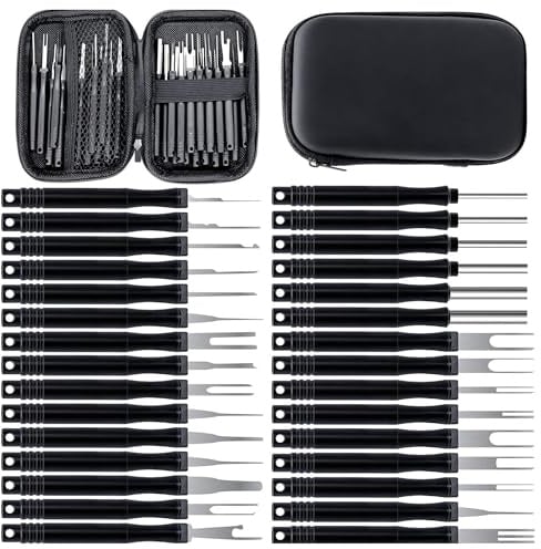 Xiciki 30 STK Auspinnwerkzeug KFZ Set, Entriegelungswerkzeug, Auspinwerkzeug, VW Stecker Ausstoßwerkzeug, Auto Kabel Stecker Ausbau Werkzeug, Mit Werkzeugtasche für Meisten Anschlussklemmen