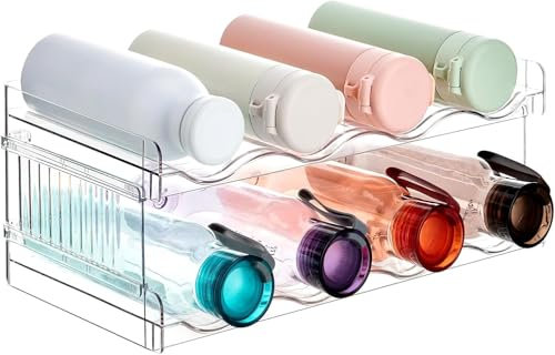 RUIQINGSANY Portabotellas apilable para frigorífico, armario, despensa, soporte para botellas de agua para armarios de cocina, encimeras, frigoríficos, 2 unidades, cada estante tiene capacidad para 4