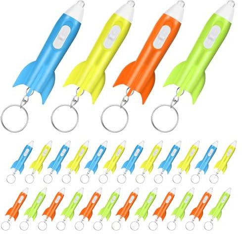 flintronic 28 Pezzi Mini Torcia Portachiavi, 4 Colori Mini Torcia Led, Rockets Portachiavi Torcia Luce, Torcia Bambini per Attività All'aperto, Campeggio, Escursionismo